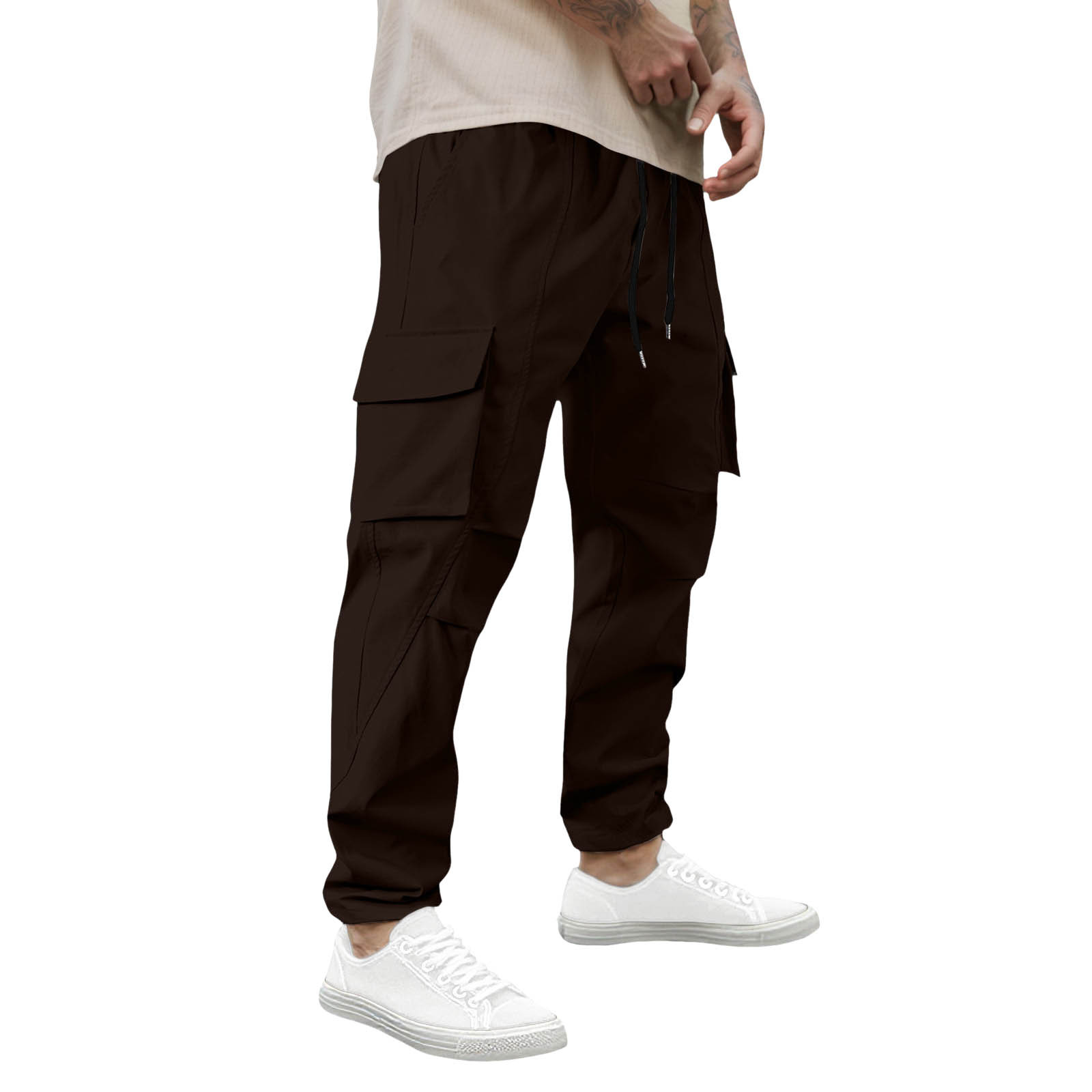 Pantalones de trabajo para hombre - Cordón con múltiples bolsillos, corte recto informal, poliéster - Resistentes, tallas S-XXL, cintura 74-93 cm, largo 104-110 cm
